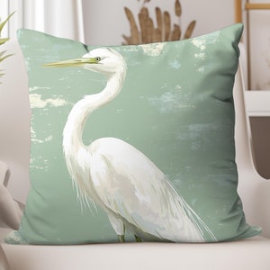 Coastal Heron Pillow Cover, Heron Throw Pillows, Coastal Accent Pillows, Heron Pillows, Beach House Decor, New Home Gift, Living Room Pillow
