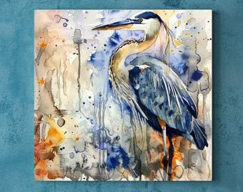Heron Watercolor Coastal Canvas Wall Art, Wall Hanging Large Wall Decor, Gift for Home, Coastal Wall Decor, Above Bed Art, Unique Wall Art