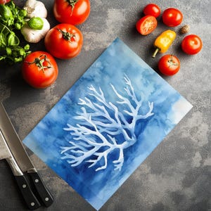 Coastal Coral Glass Cutting Board, Ocean Kitchen Decor, Beach House Gift, Sea Life Countertop Board, Nautical Cooking Gift, Ocean Theme Tray