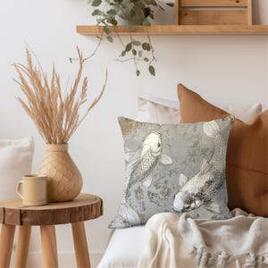 Silver Fish Pillow Cover, Gray Throw Pillow Case, Living Room Accent Pillows, Vintage Cushion Cover, Thank You Gift, Beach Pillow Cases