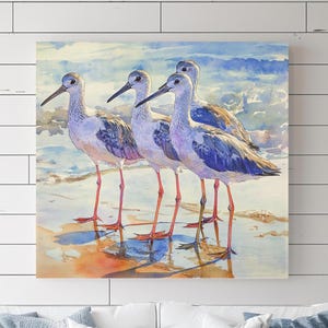 Rustic Shorebird Watercolor Wall Art, Seaside Bird Canvas Print, Wading Bird Home Accent, Sandpiper Seascape Art, Coastal Beach House Decor