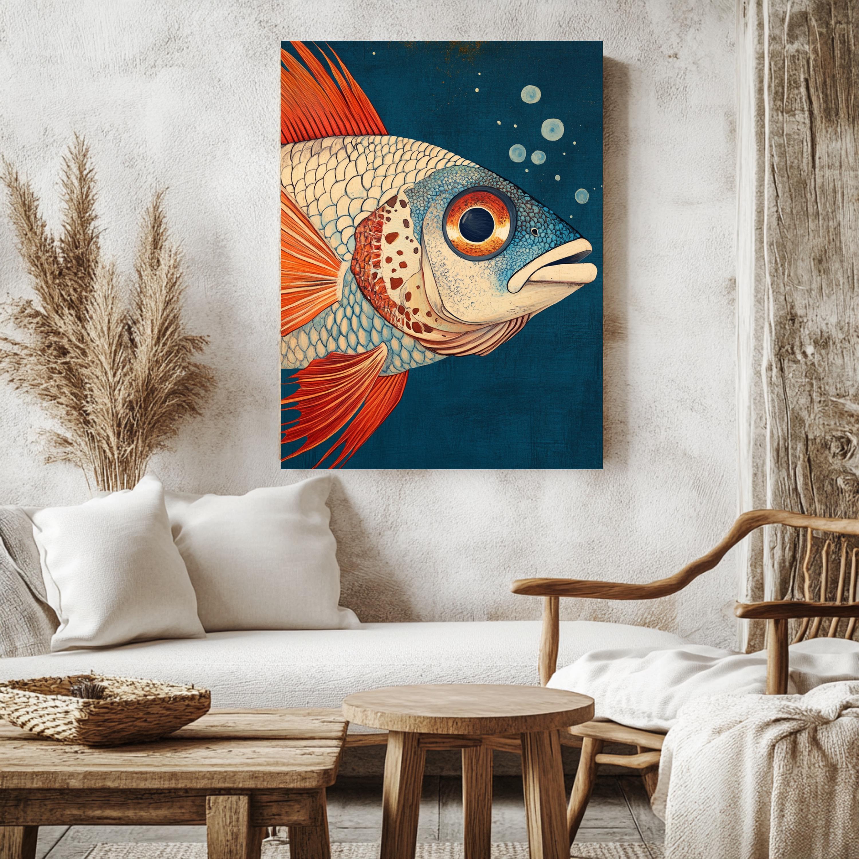 Ocean Fish Wall Art, Bold Underwater Canvas, Blue and Orange Sea Life ...
