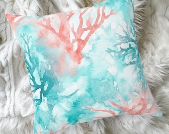 Underwater Coral Reef Throw Pillow, Coastal Decor Cushion, Marine Life Accent Pillow, Beach House Sofa or Bedroom Decoration