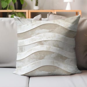 Luxury Textured Wave Pillow Cover, Sand and Ivory Cushion, Modern Neutral Throw Pillow, Elegant Coastal Home Decor, Minimalist Home Accent