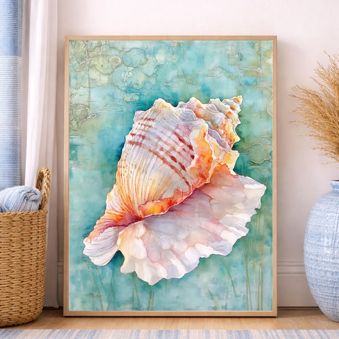 Conch Shell Coastal Wall Art Print, Soft Ocean Inspired Canvas Decor ...