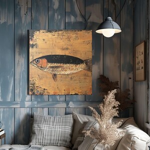 Rustic Sardine Canvas Wall Art, Coastal-Inspired Marine Life Prints, Nautical Fish Artwork Beach House Decor, Fishing Wall Hanging Art image 6