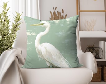 Coastal Heron Pillow Cover, Heron Throw Pillows, Coastal Accent Pillows, Heron Pillows, Beach House Decor, New Home Gift, Living Room Pillow