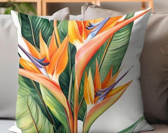 Paradiesvogel Gedrucktes Kissen, Tropisches Dekoratives Dekokissen, Küstendekor Dekokissen, Seaside Home Art, Vogel Kunstkissen