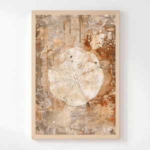 Arte de pared de dólar de arena, lienzo con textura de playa neutra, pintura de conchas marinas costeras, decoración rústica oceánica, el mejor regalo para los amantes de las casas de playa.