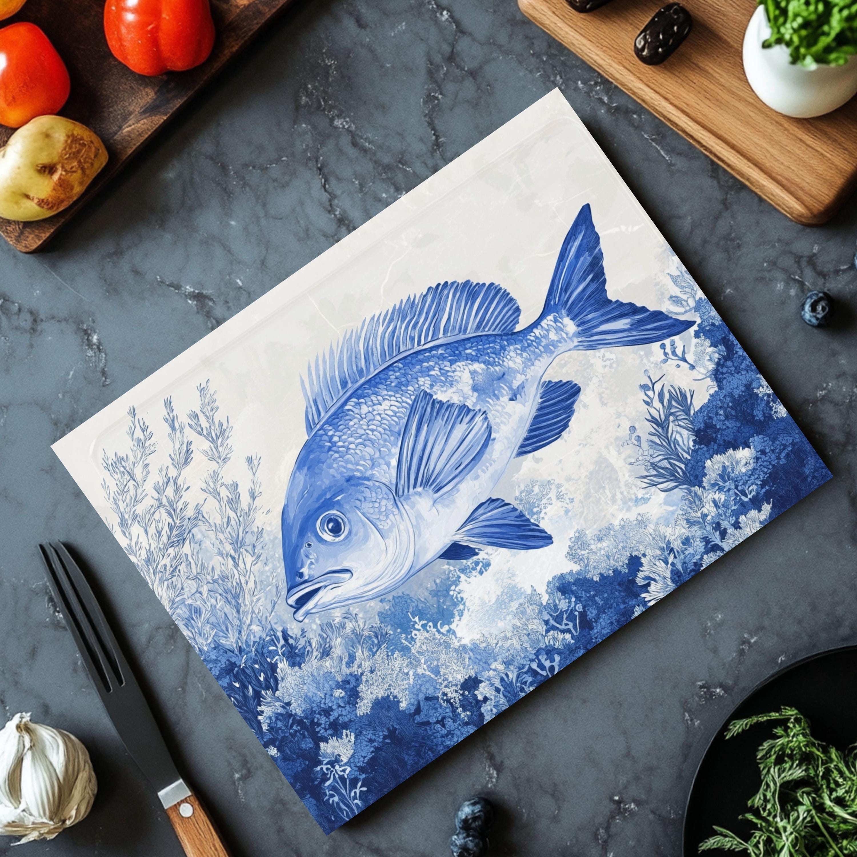Planche à Découper En Verre Motif Poisson Koi 80x52 Cm - Coloray - Neuf