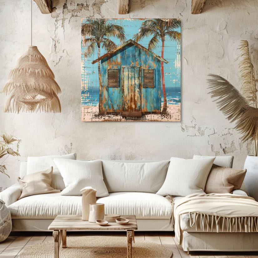 Rustic Distressed Beach House Canvas Wall Art Prints, Weathered Coastal ...