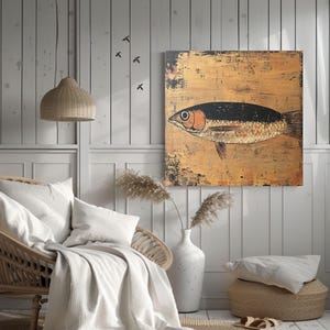 Rustic Sardine Canvas Wall Art, Coastal-Inspired Marine Life Prints, Nautical Fish Artwork Beach House Decor, Fishing Wall Hanging Art image 4