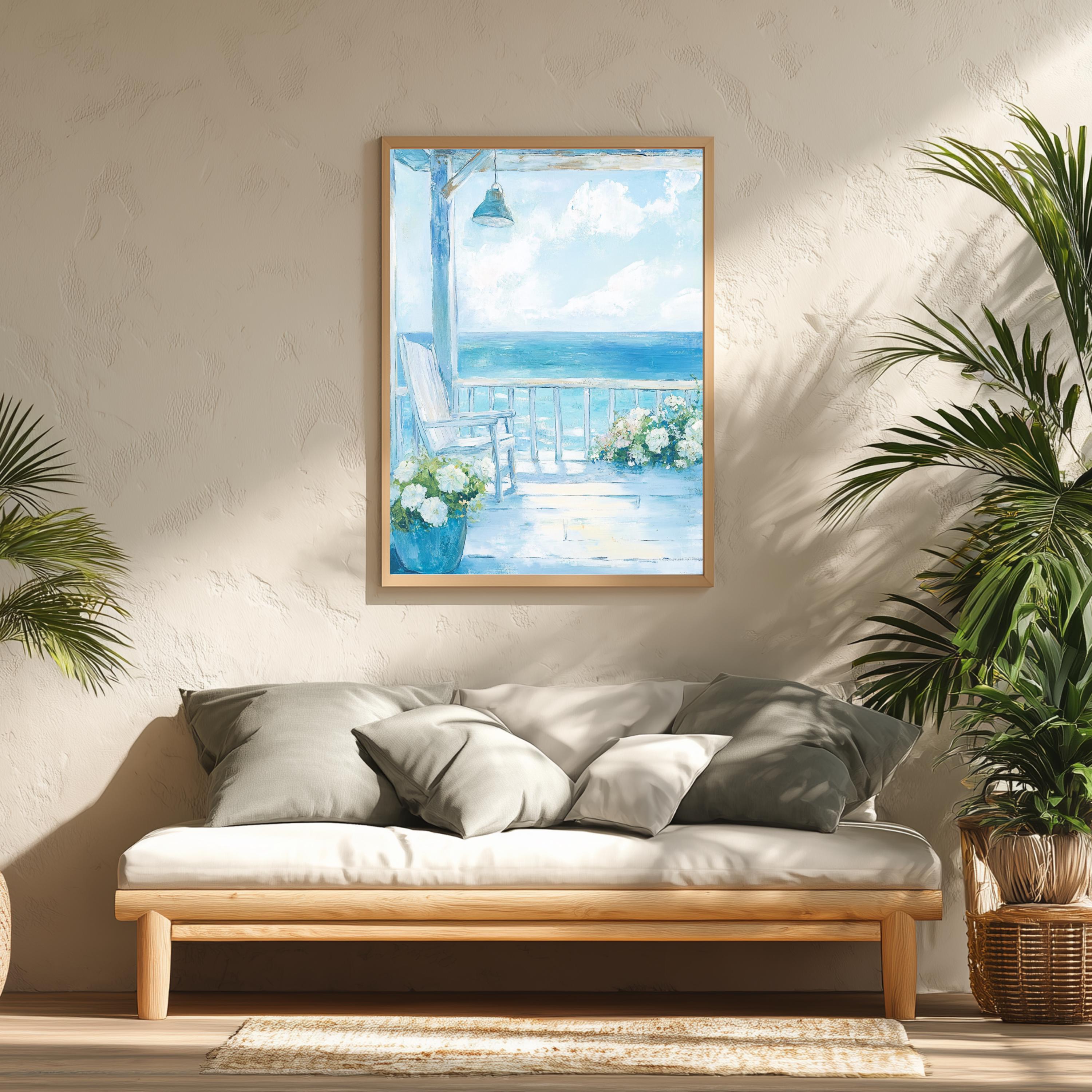 Ocean Porch Wall Art, Summer Coastal Framed Canvas, Blue Seaside View  Painting, Beach Chair Scene Floral Deck Decor - Etsy, image size:3000x3000