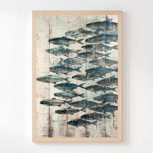 School of Fish Wall Art, kust zeeleven canvas, nautische oceaan vis schilderij, rustiek strandhuis decor, beste cadeau voor zeeliefhebbers