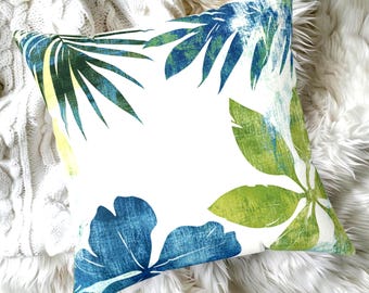 Tropical Flower Pillow Cover, Coastal Throw Pillow Case, Coastal Nautical Beach House Decor, Tropical Floral Accent Pillow, New Home Gift
