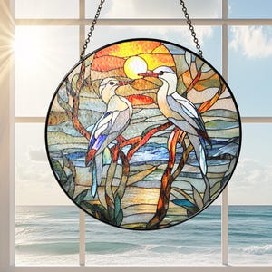 Shore Birds Suncatcher, Stained Glass Style, Acrylic Window Hanging, Coastal Beach Decor, Boho Bird Ornament, Gift for Her, Window Charm