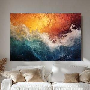 Abstract Ocean Canvas Wall Art, Bold Sunset Wave Painting, Colorful Coastal Decor, Modern Beach Landscape Print, Nature-Inspired Accent