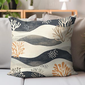Coastal Coral Reef Pillow, Ocean Inspired Cushion Cover, Beach House Decor, Underwater Nature Throw Pillow, Nautical Home Accent