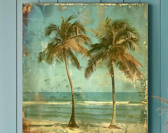 Palm Trees Coastal Canvas Wall Art Prints, Extra Large Wall Art Decor, Sea Beach Prints, Coastal Bedroom Wall Art, Beach Wall Decor