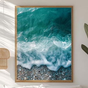 Beach Waves Framed Canvas, Beach Wall Art, Ocean-Inspired Art, Coastal Wooden Frame Canvas, Beach House Decor, Natural Wood Framed Wall Art