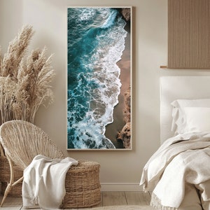 Ocean Shore Canvas Art, Modern Coastal Wall Decor Vertical Narrow Print,  Beach-Themed Framed Art,  Seaside Interior Design, Ocean Wall Art