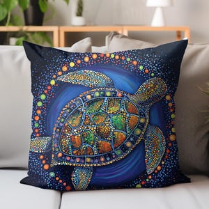 Vibrant Sea Turtle Pillow, Colorful Turtle Cushion Cover, Abstract Ocean-Inspired Throw Pillow, Ocean Life Home Decor, Coastal Accent Pillow