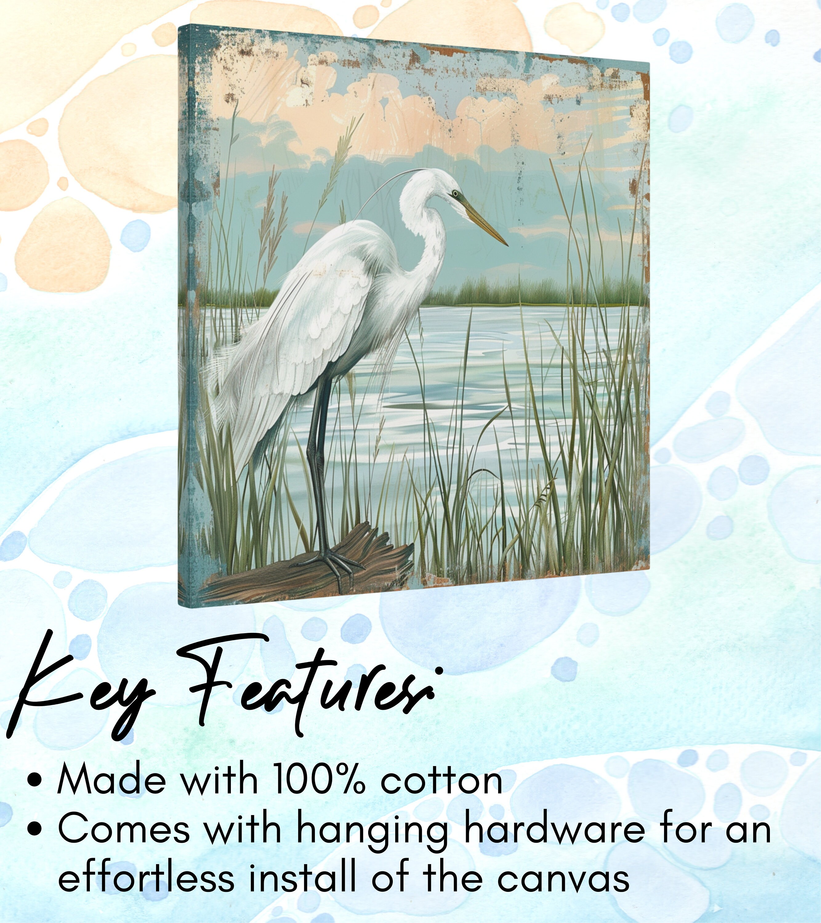 White Egret Coastal Canvas Wall Art, Nautical Wall Art, Large Nature ...