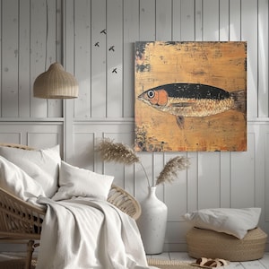 Rustic Sardine Canvas Wall Art, Coastal-Inspired Marine Life Prints, Nautical Fish Artwork Beach House Decor, Fishing Wall Hanging Art image 4