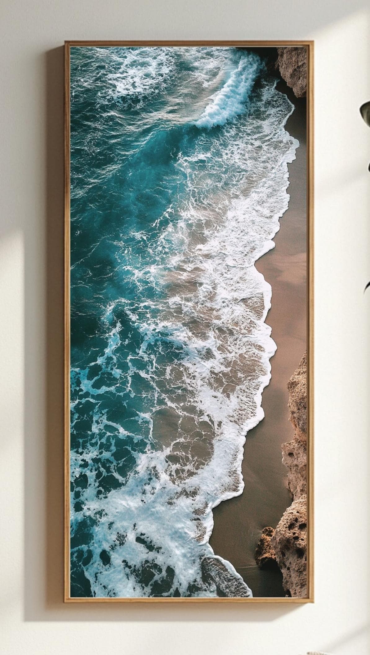 Ocean Shore Canvas Art, Modern Coastal Wall Decor Vertical Narrow