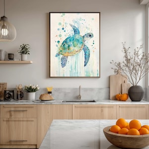 Watercolor Sea Turtle Wall Art, Coastal Sea Life Print, Ocean Wildlife Painting Canvas, Beach House Marine Decor, Turtle Lover Gift image 4