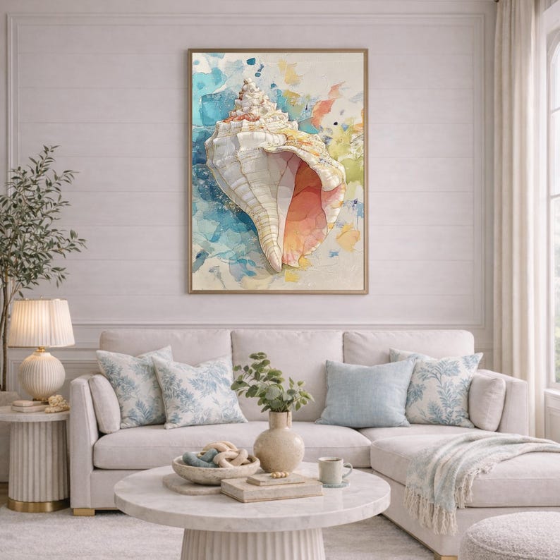 Seashell Coastal Wall Art Print, Ocean Shell Canvas Decor, Beach Shell ...