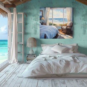 Cozy Ocean View Bedroom Coastal Canvas Wall Art, Beachy Wall Canvas ...