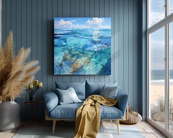 Aqua Blue Ocean Water Coastal Canvas Wall Art Prints, Ocean Water Wall Art, Blue Tones Wall Art, Beach House Decor