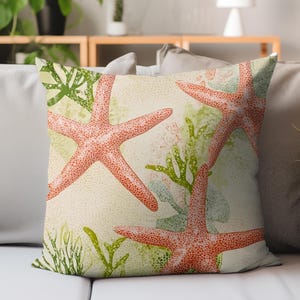 Starfish Throw Pillow, Coastal Ocean Cushion Cover, Beach-Themed Pillow, Nautical Living Room Decor, Seaside Home Accent