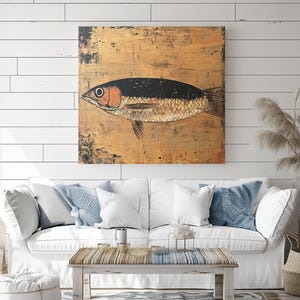 Rustic Sardine Canvas Wall Art, Coastal-Inspired Marine Life Prints, Nautical Fish Artwork Beach House Decor, Fishing Wall Hanging Art image 3