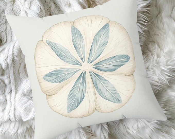 Sand Dollar Throw Pillow, Coastal Shell Cushion Cover, Ocean-Themed Decorative Pillow, Seaside Home Accent, Nautical Beach House Decor