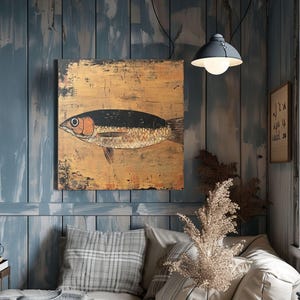 Rustic Sardine Canvas Wall Art, Coastal-Inspired Marine Life Prints, Nautical Fish Artwork Beach House Decor, Fishing Wall Hanging Art image 6