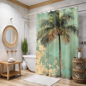 Palm Tree Shower Curtain, Palm Tree Bathroom Accessories, Tropical Bathroom Decor, Coastal Boho Style, Beach Bathroom Decor