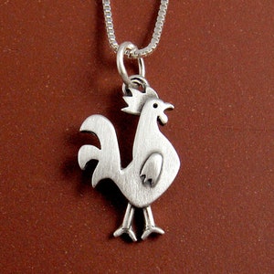 Tiny rooster pendant / necklace - sterling silver