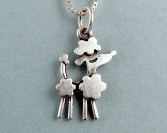 Poodle Dog Magnifying Necklace D4 Bones Long Silver Tone Poodle Dog Magnifying Necklace D4 Bones Long Silver Tone