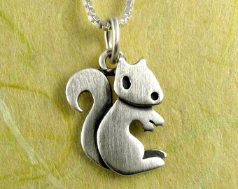 Tiny squirrel pendant / necklace - sterling silver