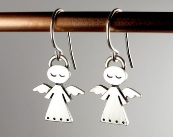 Tiny angel earrings - sterling silver