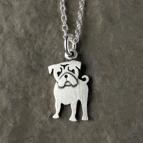 Tiny pug pendant / necklace - sterling silver