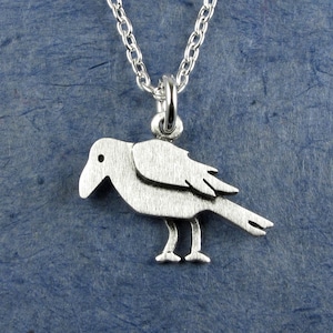 Tiny crow pendant / necklace - sterling silver - handcrafted
