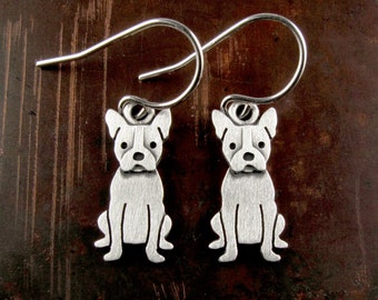 Tiny Boston terrier earrings - sterling silver