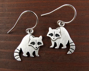 Tiny raccoon earrings - sterling silver