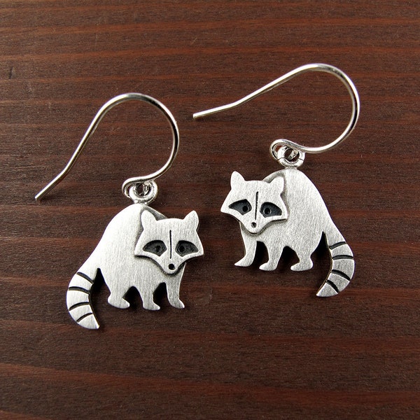 Tiny raccoon earrings - sterling silver