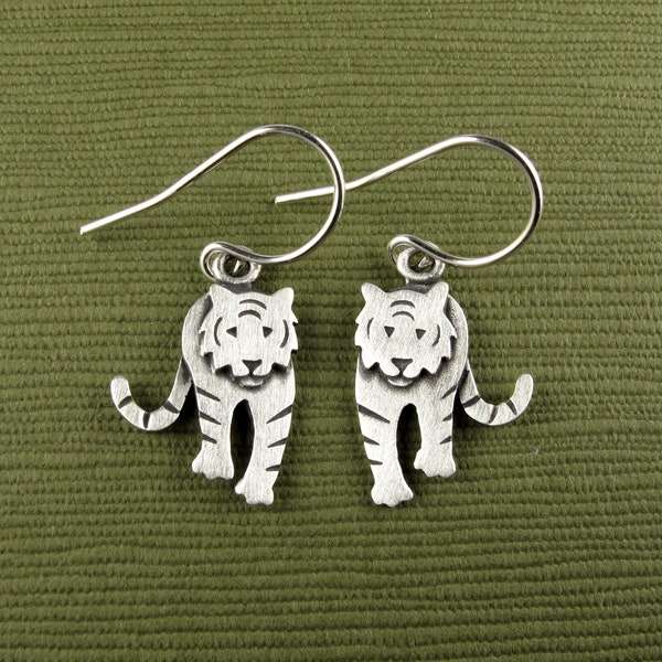 Tiny tiger earrings - sterling silver