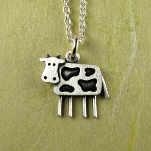 Tiny cow pendant / necklace sterling silver image 1