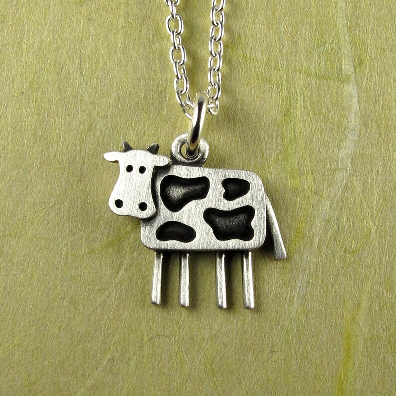 Tiny cow pendant / necklace sterling silver image 1